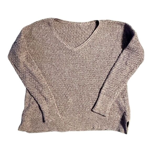 American Eagle Women Dark Beige Knit V Neck Long Sleeve Pullover Sweater Size S - Picture 1 of 5